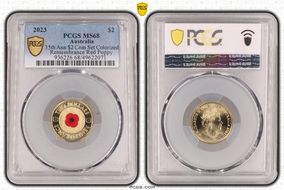 2023 $2 35th Ann $2 Coin Set Colorized Remembrance Red Poppy MS68