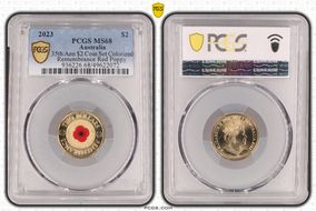 2023 $2 35th Ann $2 Coin Set Colorized Remembrance Red Poppy MS68