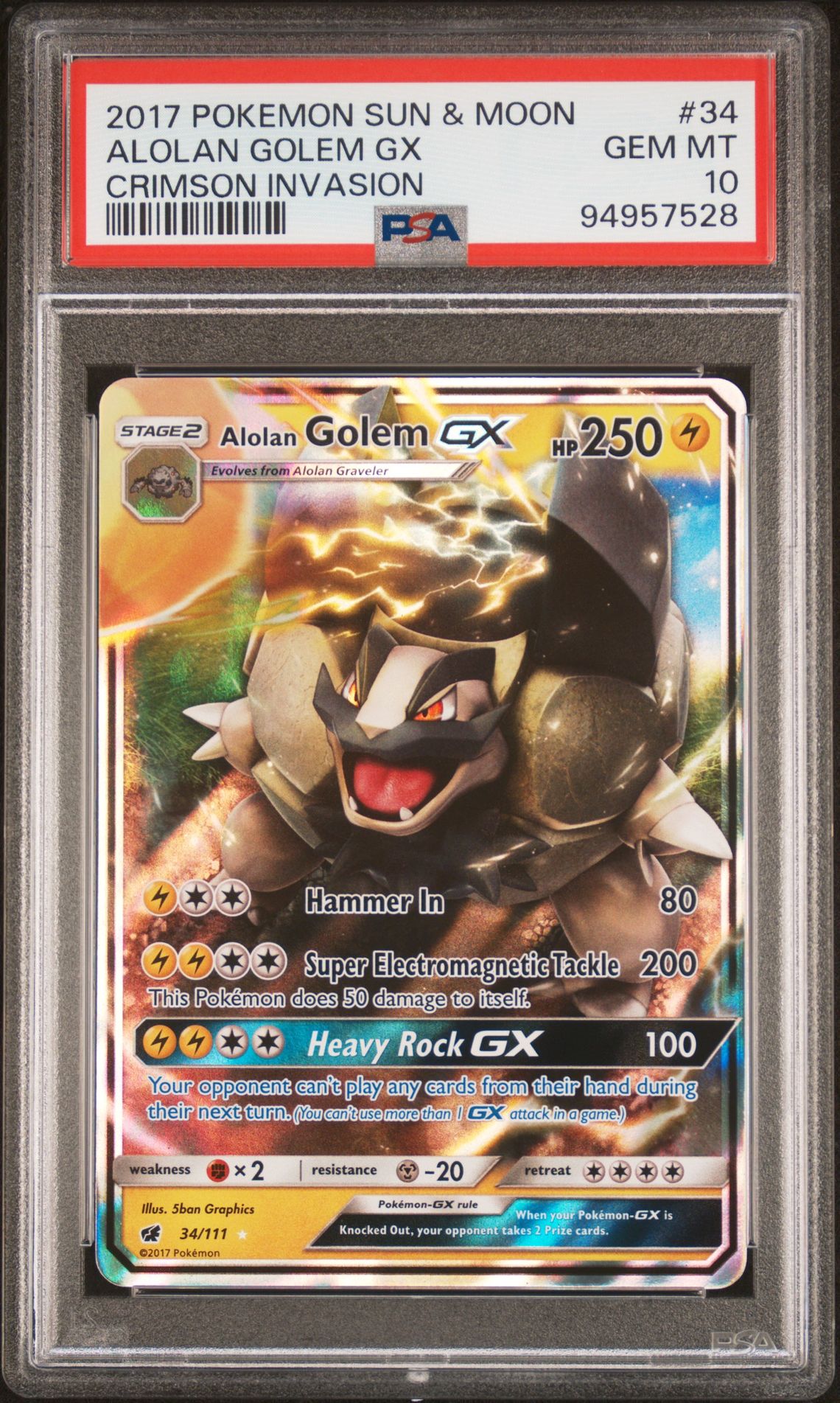 2017 Pokemon POKEMON SUN & MOON CRIMSON INVASION #34 Alolan Golem Gx front