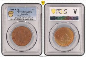 1955 Y. (p) 1D Melbourne obverse MS63BN