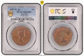 1957 Y. (p) 1D Wide date MS63BN