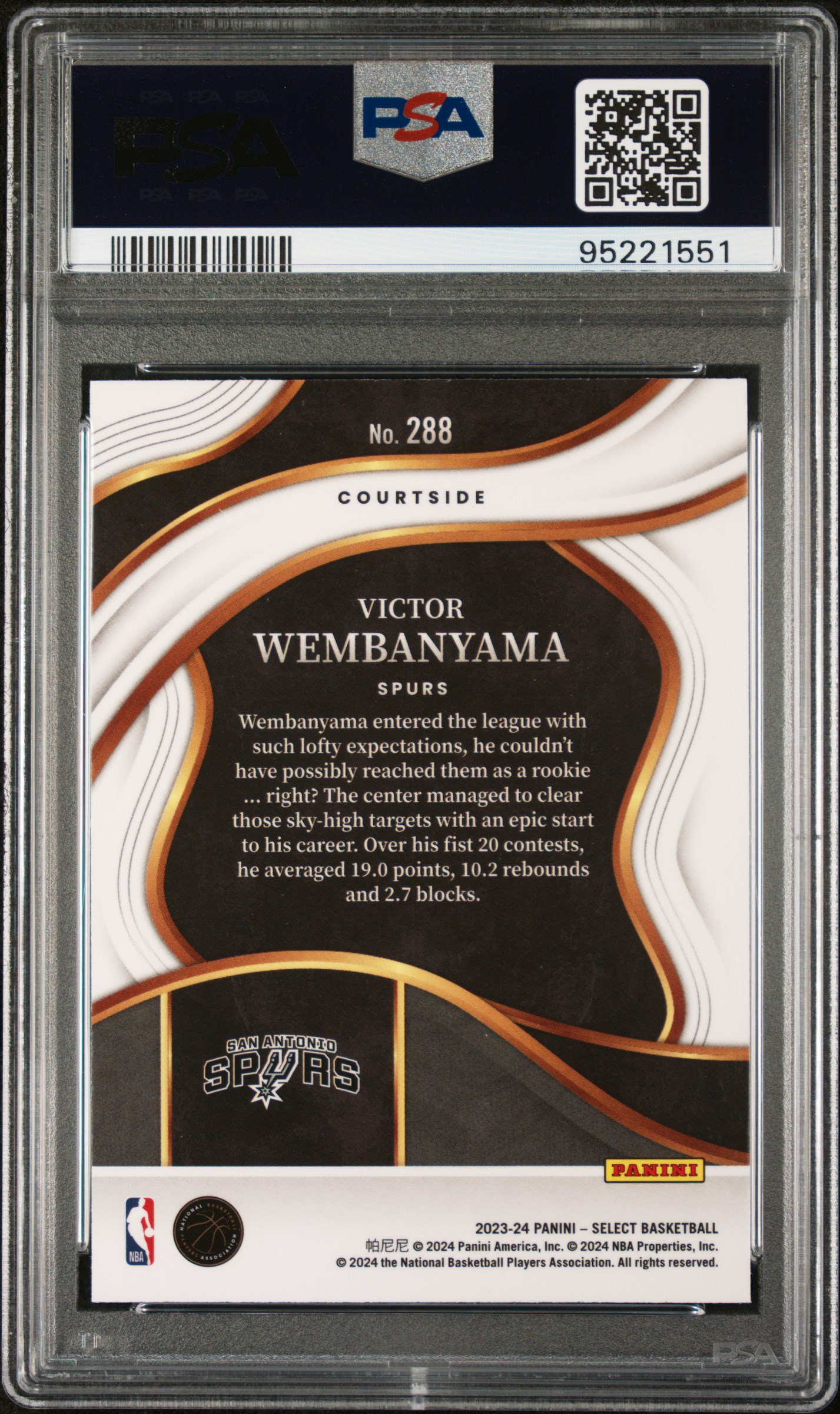 2023 Panini Select Victor Wembanyama #288 (Blue) Gem Mt 10 back