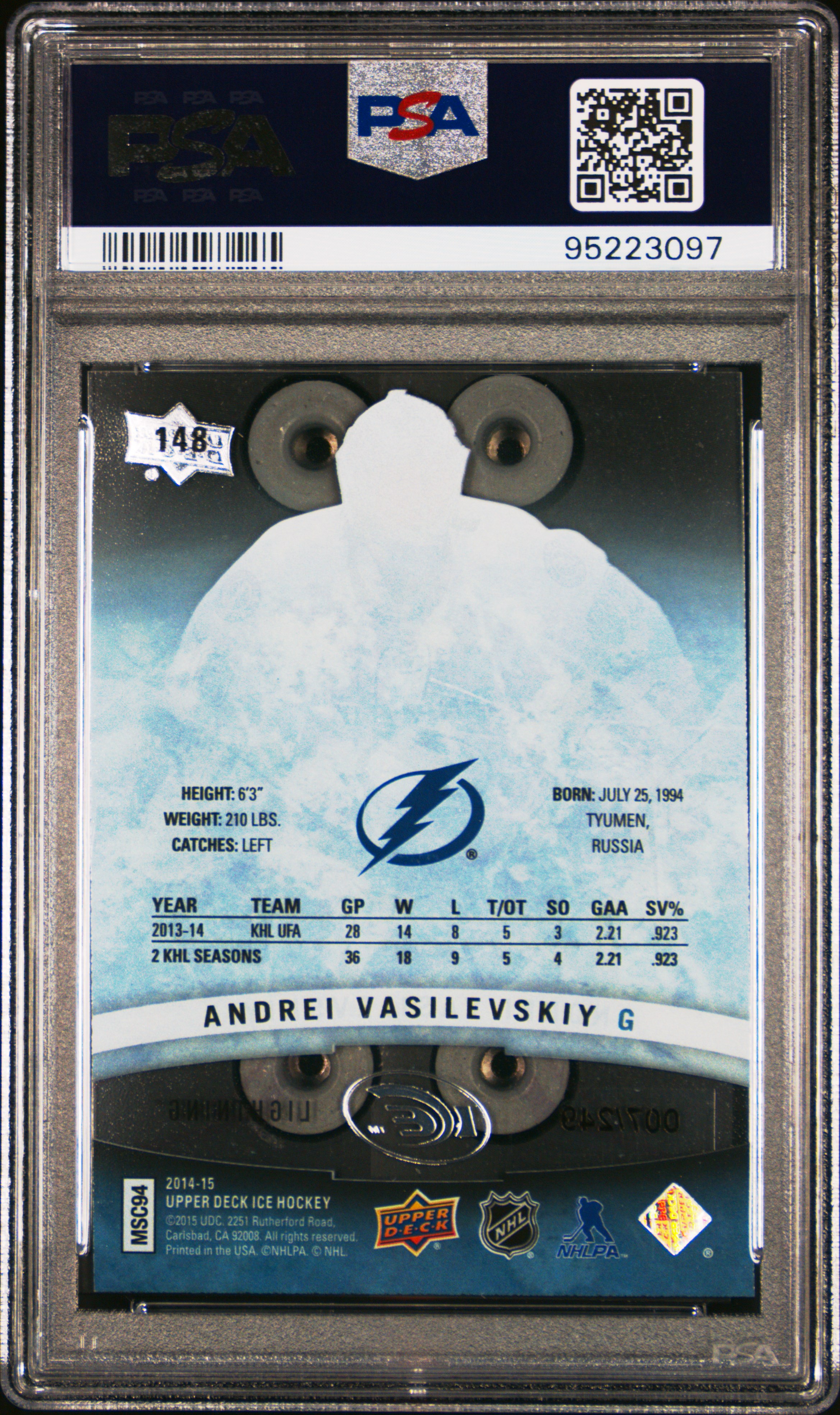 2014 Upper Deck Ice Andrei Vasilevskiy #148 Gem Mt 10 back