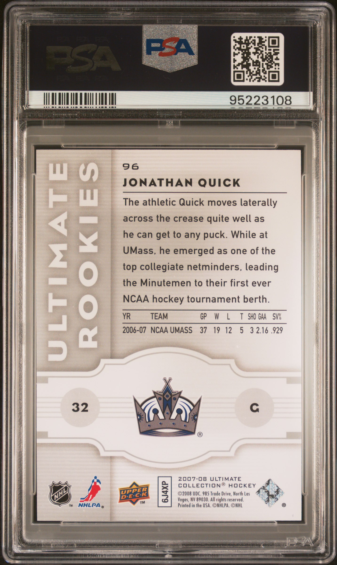 2007 Upper Deck Ultimate Collection Jonathan Quick #96 Nm-Mt 8 back