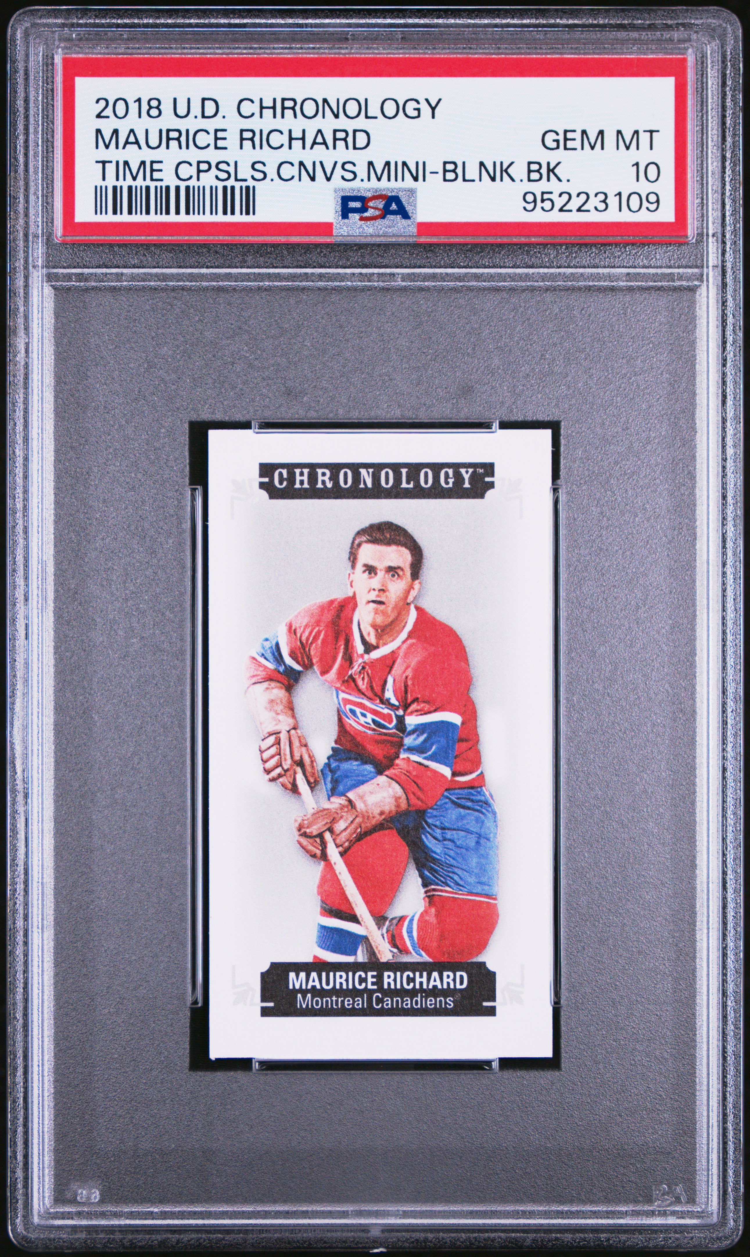 2018 Upper Deck Chronology Time Capsules Canvas Mini Maurice Richard (Time Cpsls.cnvs.mini-Blnk.bk.) Gem Mt 10 front