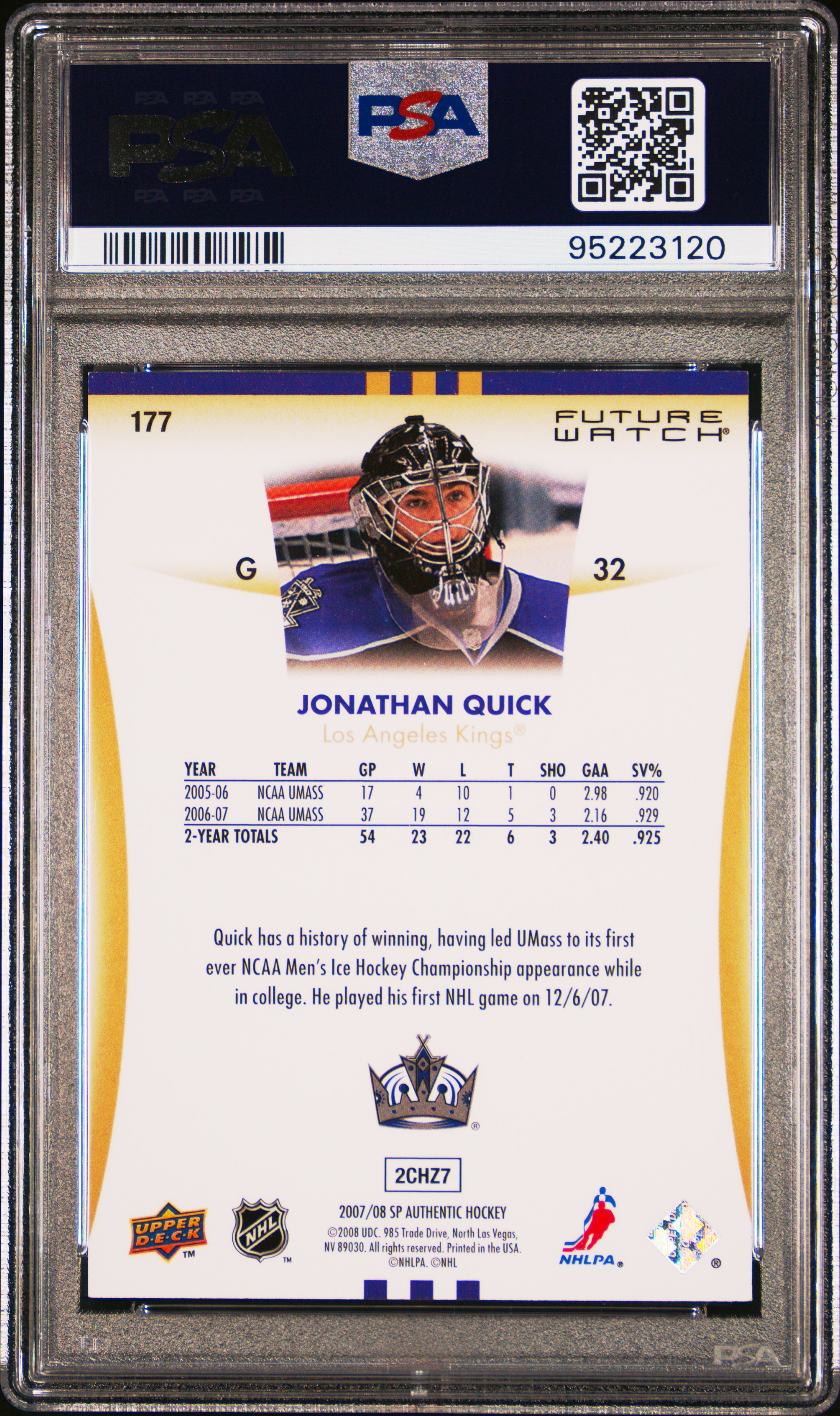 2007 Sp Authentic Jonathan Quick #177 Nm-Mt 8 back