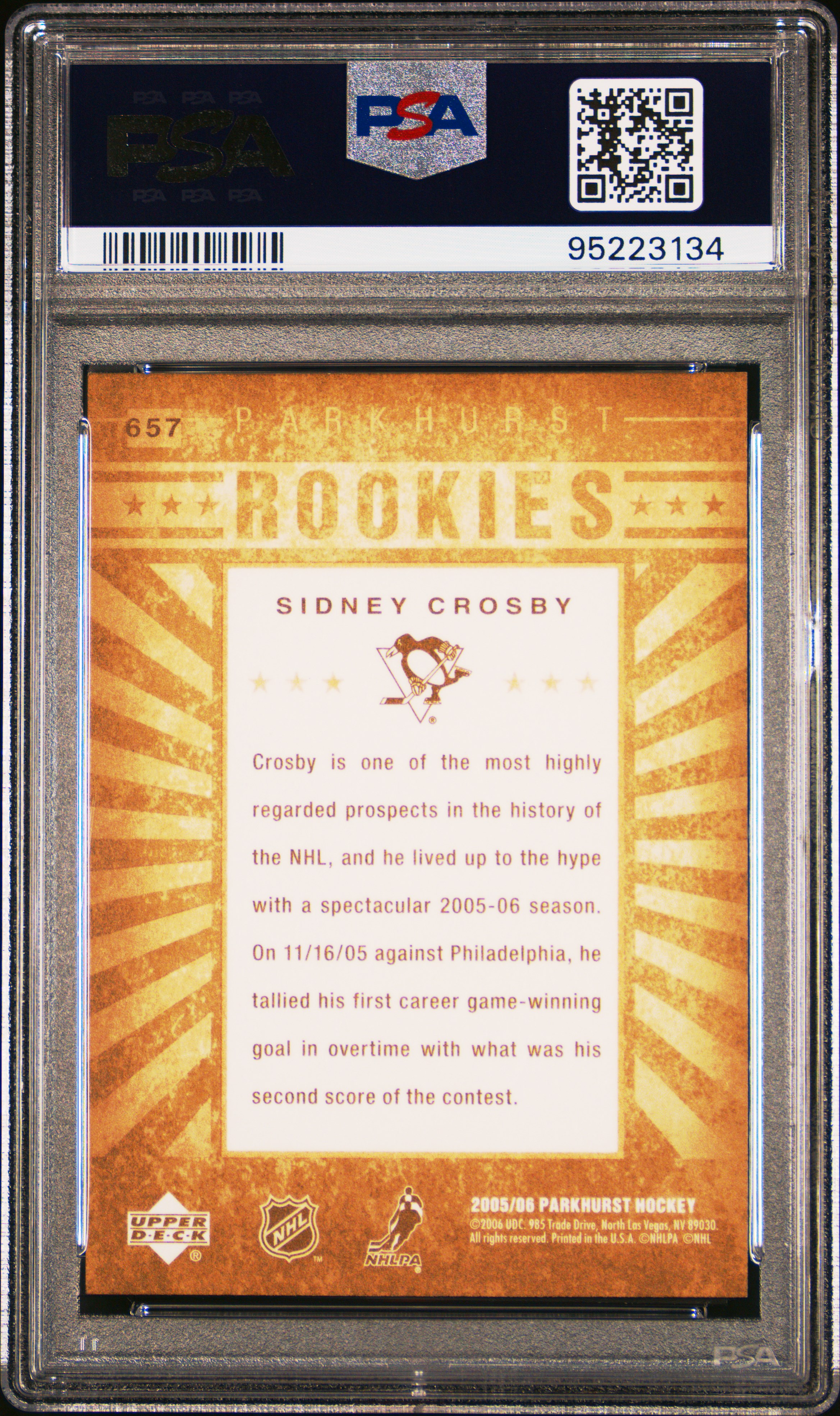 2005 Parkhurst Sidney Crosby #657 Gem Mt 10 back