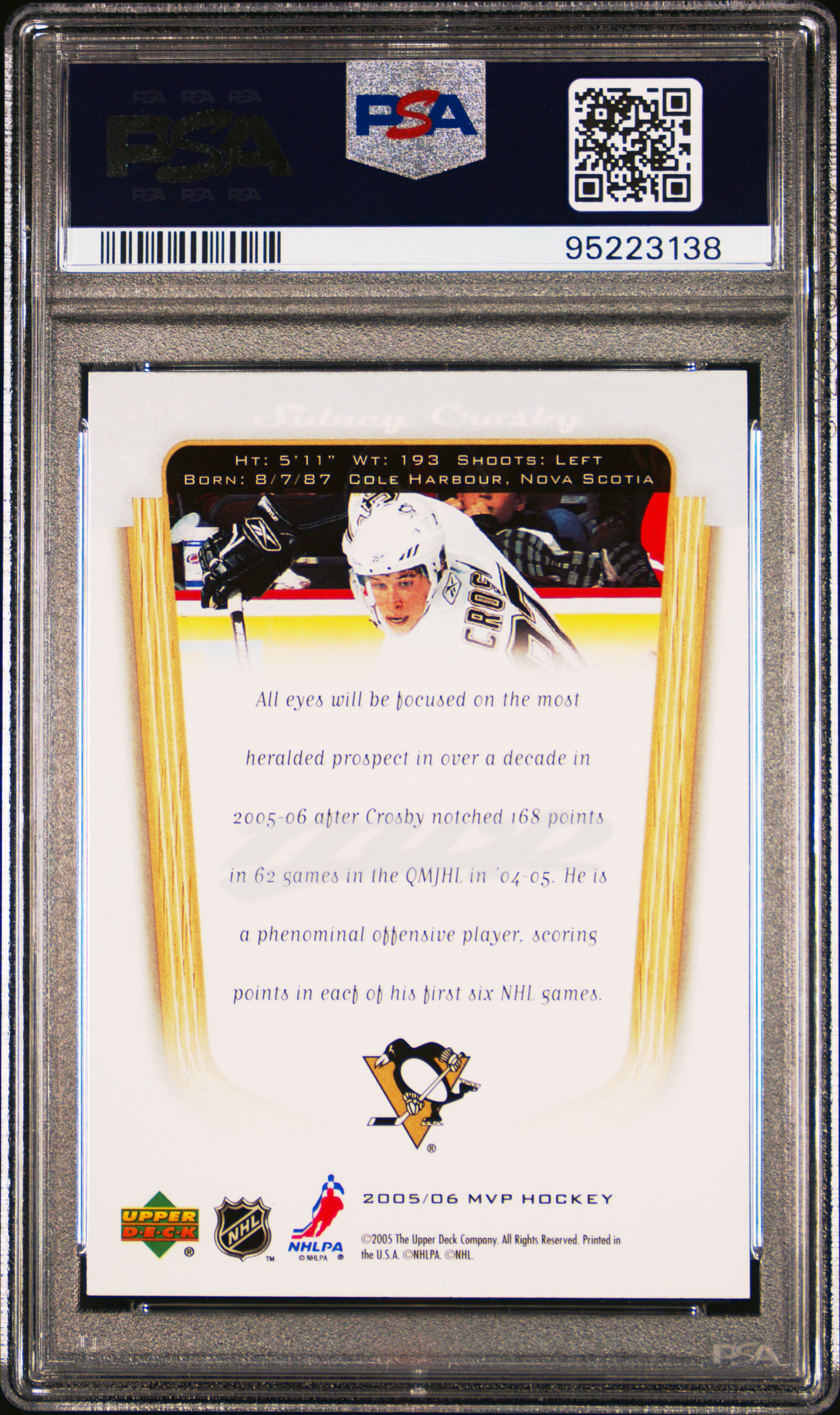 2005 Upper Deck Mvp Sidney Crosby #393 Gem Mt 10 back