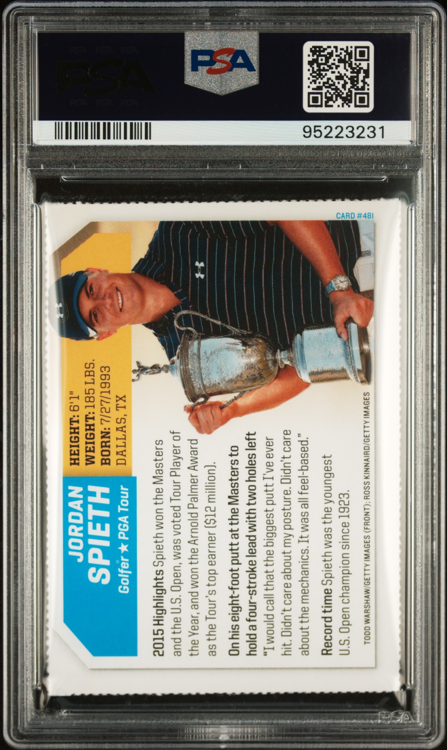 2015 S.i. For Kids Jordan Spieth #481 Ex 5 back