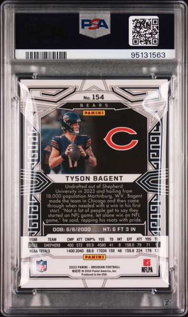 2023 Panini Obsidian Tyson Bagent #154 (Electric Etch Contra) Mint 9 back