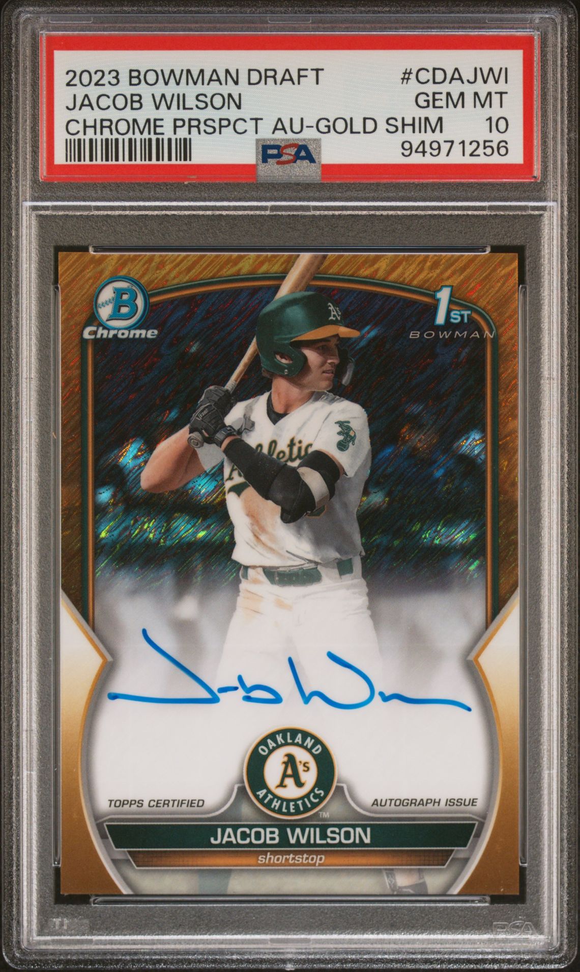 2023 Bowman BOWMAN DRAFT CHROME PROSPECT AUTOGRAPH Gold Shimmer #CDAJWI Jacob Wilson front