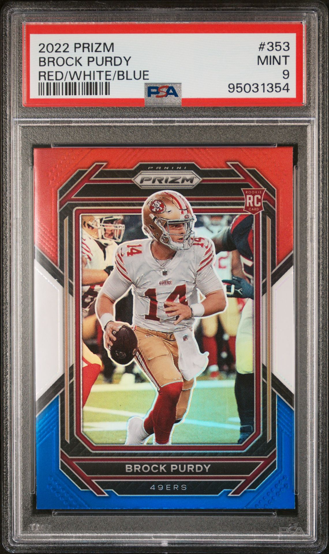 2022 Panini Prizm Brock Purdy #353 (Red/White/Blue) Mint 9 front