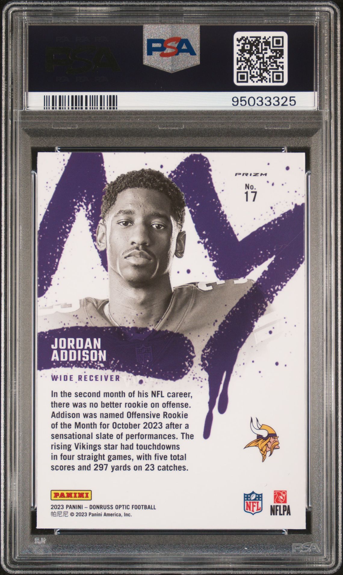 2023 Panini Donruss Optic Rookie Kings Jordan Addison #17 Gem Mt 10 back