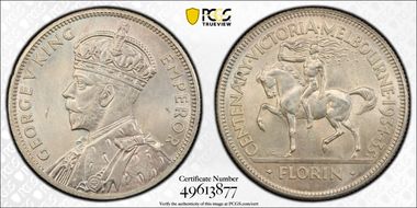 1934-35 Florin Centennial KM-33  Ag MS65