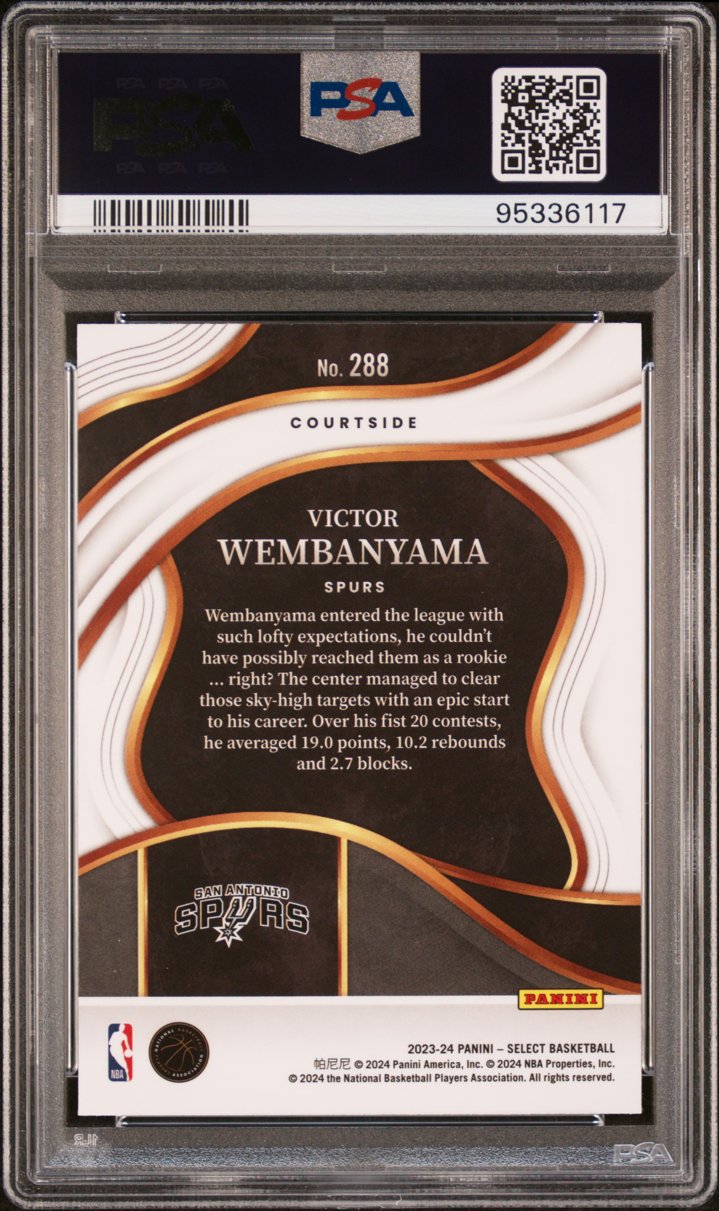 2023 Panini Select Victor Wembanyama #288 (Blue) Gem Mt 10 back