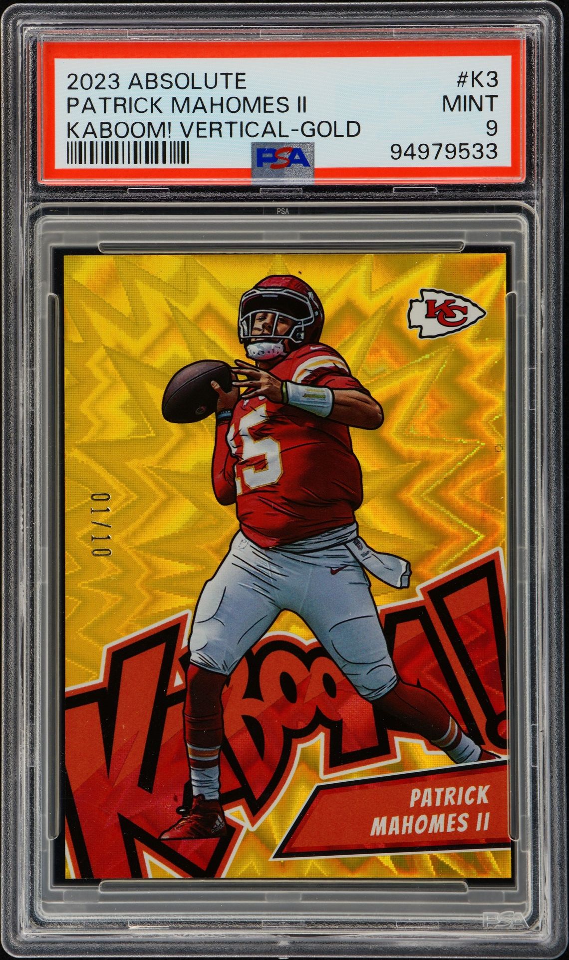 2023 Panini PANINI ABSOLUTE KABOOM! VERTICAL KABOOM! VERTICAL-GOLD #K3 Patrick Mahomes Ii front