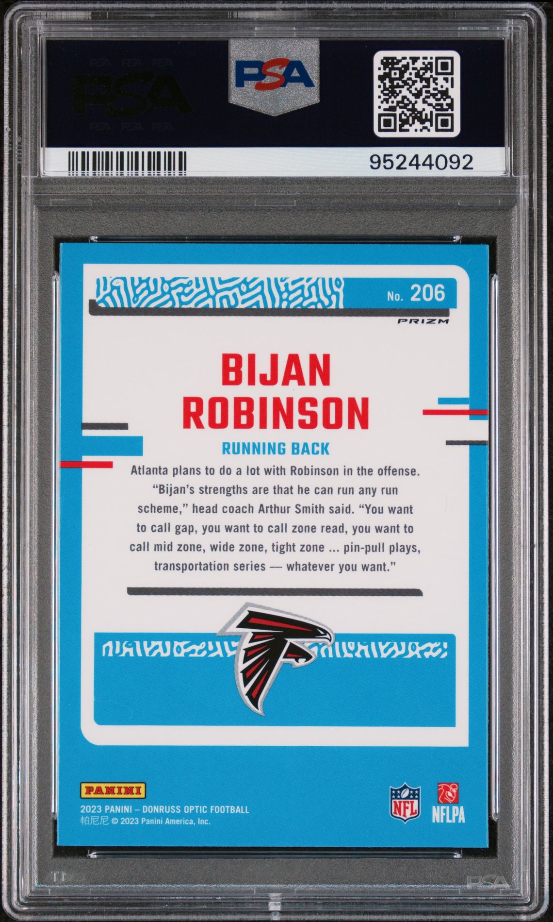 2023 Panini Donruss Optic Bijan Robinson #206 (Purple Shock) Gem Mt 10 back