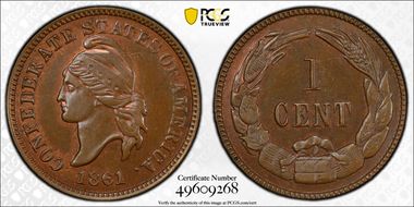 (1874) CSA 1C Haseltine Restrike, Copper PR64BN
