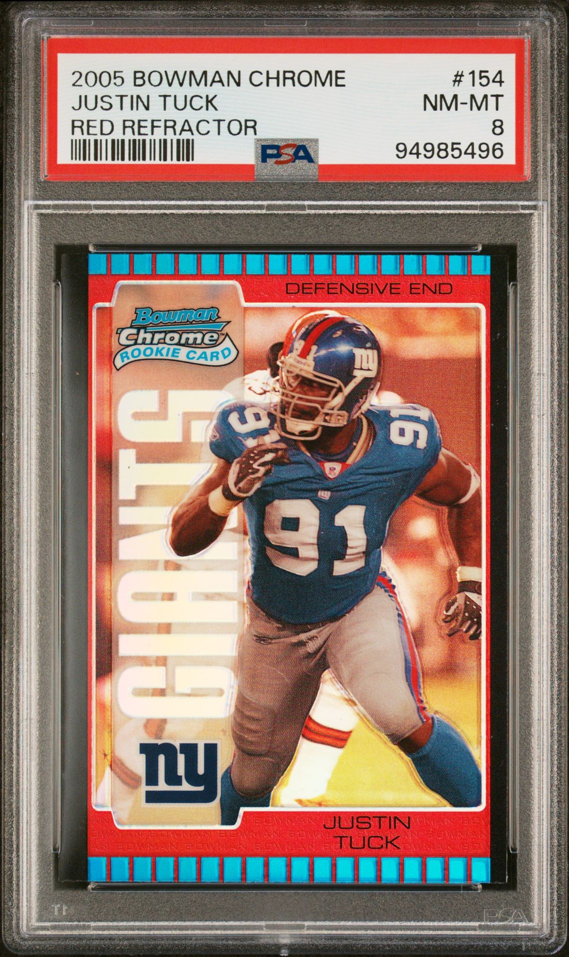 2005 Bowman Chrome Justin Tuck #154 (Red Refractor) Nm-Mt 8 front