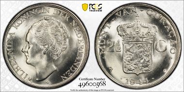 1944-D 2 1/2 G KM-46  Ag MS64