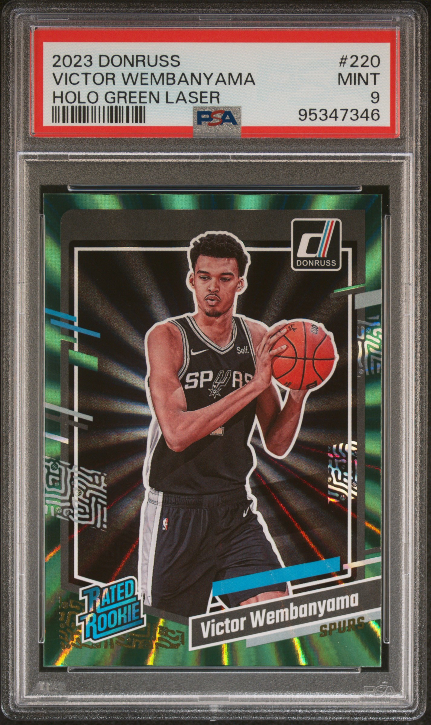 2023 Panini Donruss Victor Wembanyama #220 (Holo Green Laser) Mint 9 front