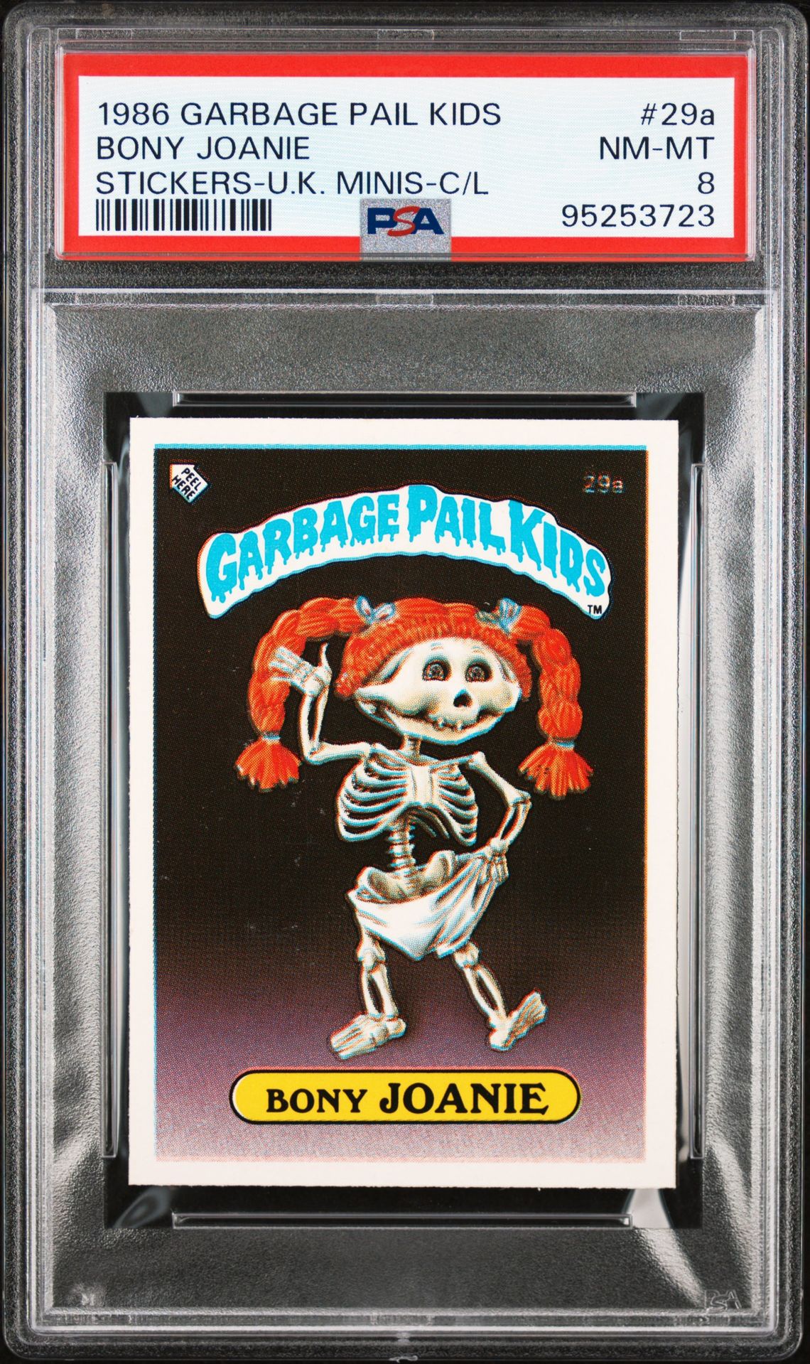 1986 Topps GARBAGE PAIL KIDS STICKERS-U.K. MINIS STICKERS-U.K. MINIS-C/L #29A Bony Joanie front