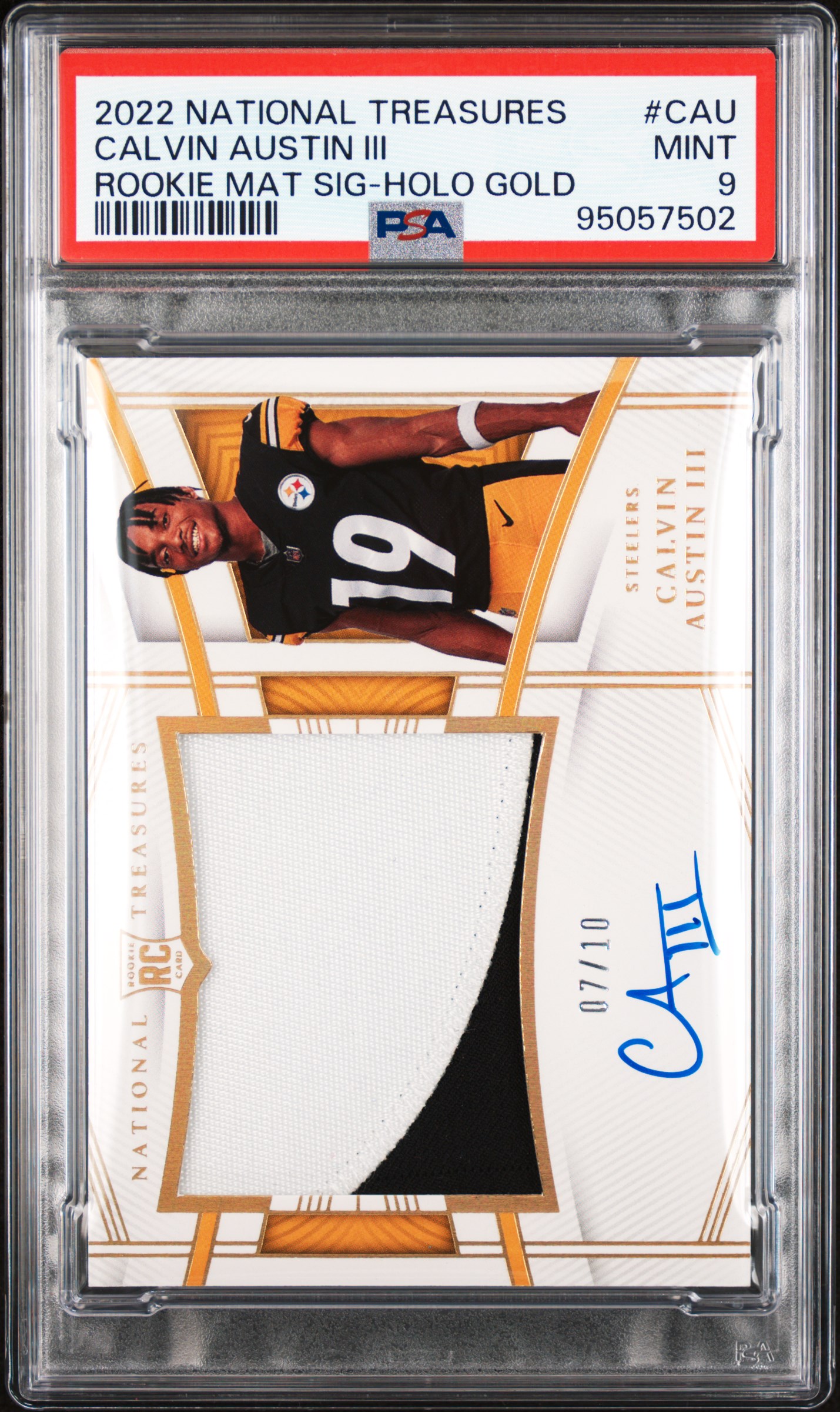 2022 #CAU Calvin Austin III PSA 9 Panini National Treasures Rookie Material Signature