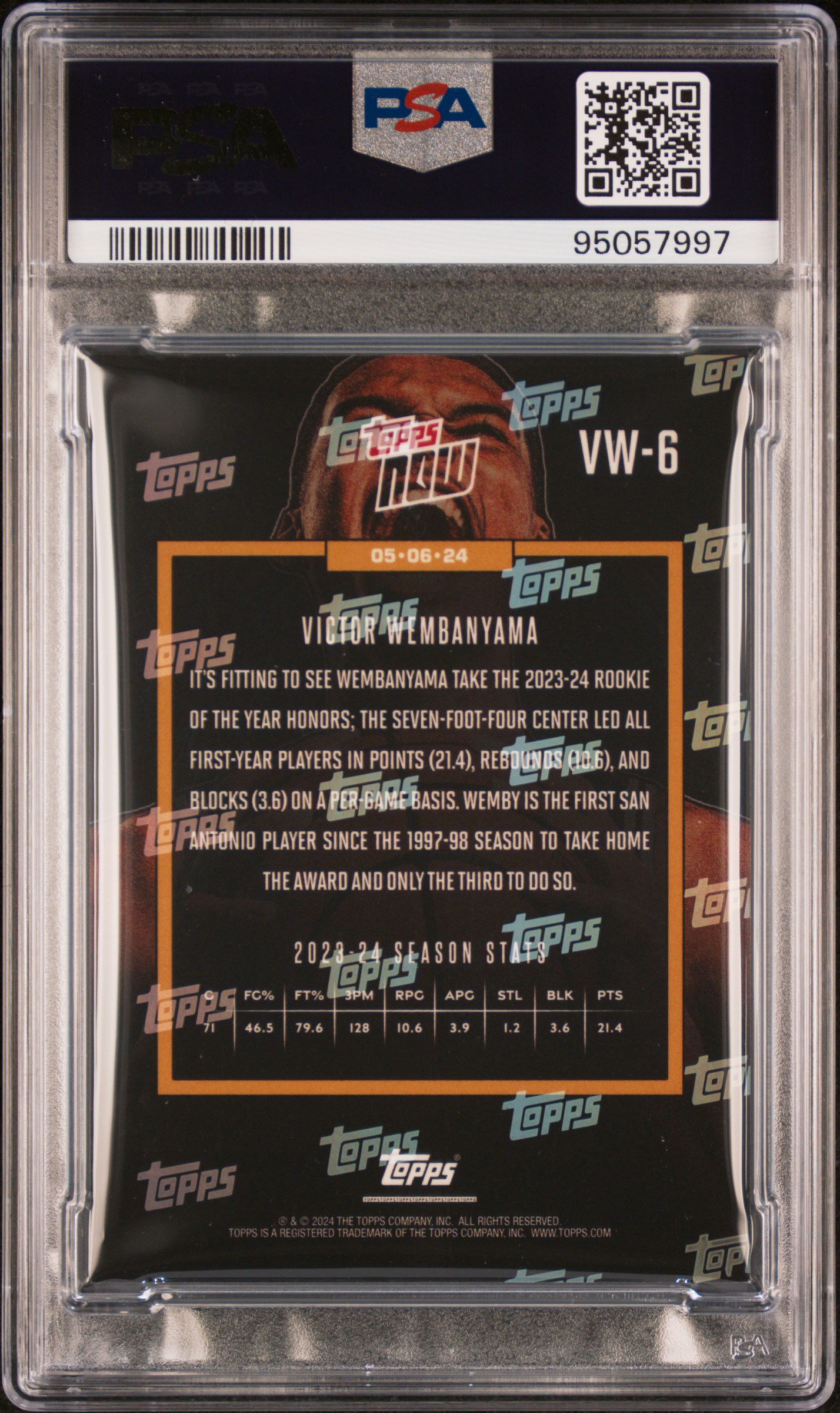 2023 Topps Now Victor Wembanyama #Vw6 Mint 9 back