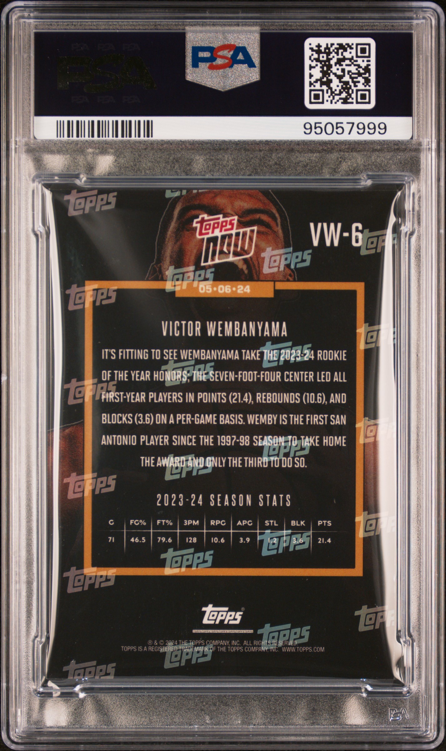 2023 Topps Now Victor Wembanyama #Vw6 Mint 9 back