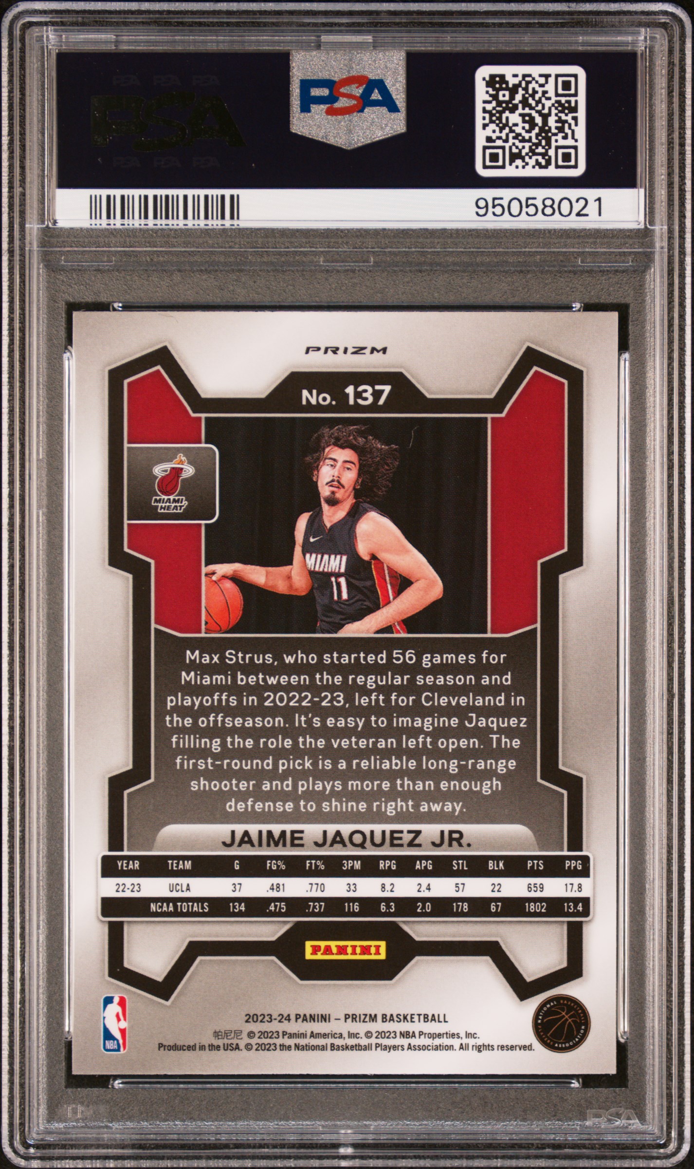 2023 Panini Prizm Jaime Jaquez Jr. #137 (Blue Yellow Green Choice) Mint 9 back