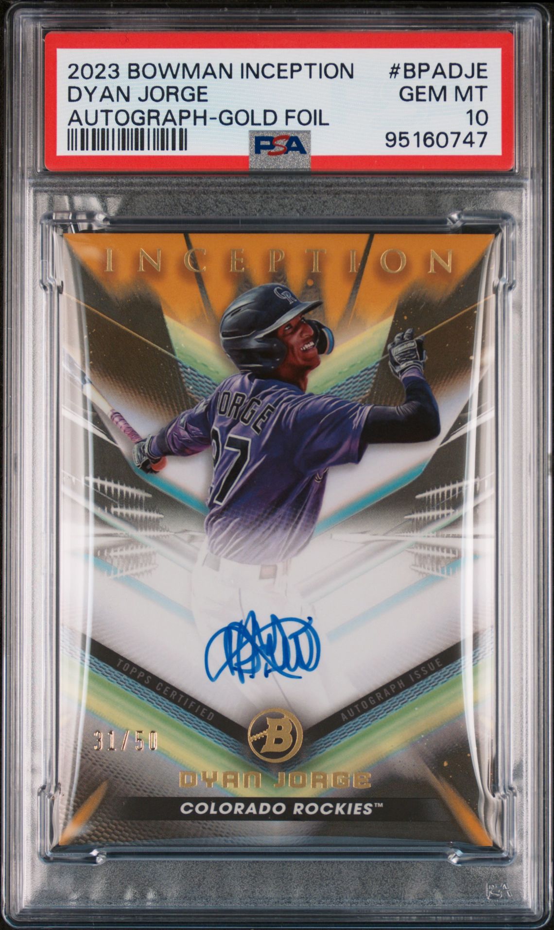 2023 Bowman BOWMAN INCEPTION AUTOGRAPHS Gold #BPADJE Dyan Jorge front