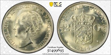 1944-D 2 1/2 G KM-46  Ag MS65