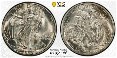 1944-D 50C FS-901, Hand Engraved Initials MS67