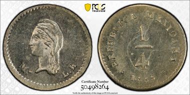 1859-Mo LR 1/4 R KM-368.6  Ag MS63