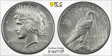 2021 $1 Peace Dollar 100th Anniversary MS70