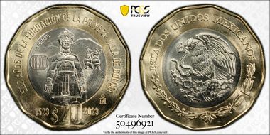 "2023" (2024)Mo 20 Peso 500th Anniversary Founding First Villa of Colima MS66