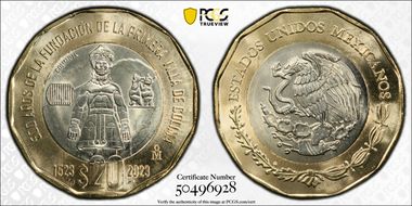 "2023" (2024)Mo 20 Peso 500th Anniversary Founding First Villa of Colima MS67