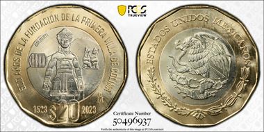 "2023" (2024)Mo 20 Peso 500th Anniversary Founding First Villa of Colima MS67