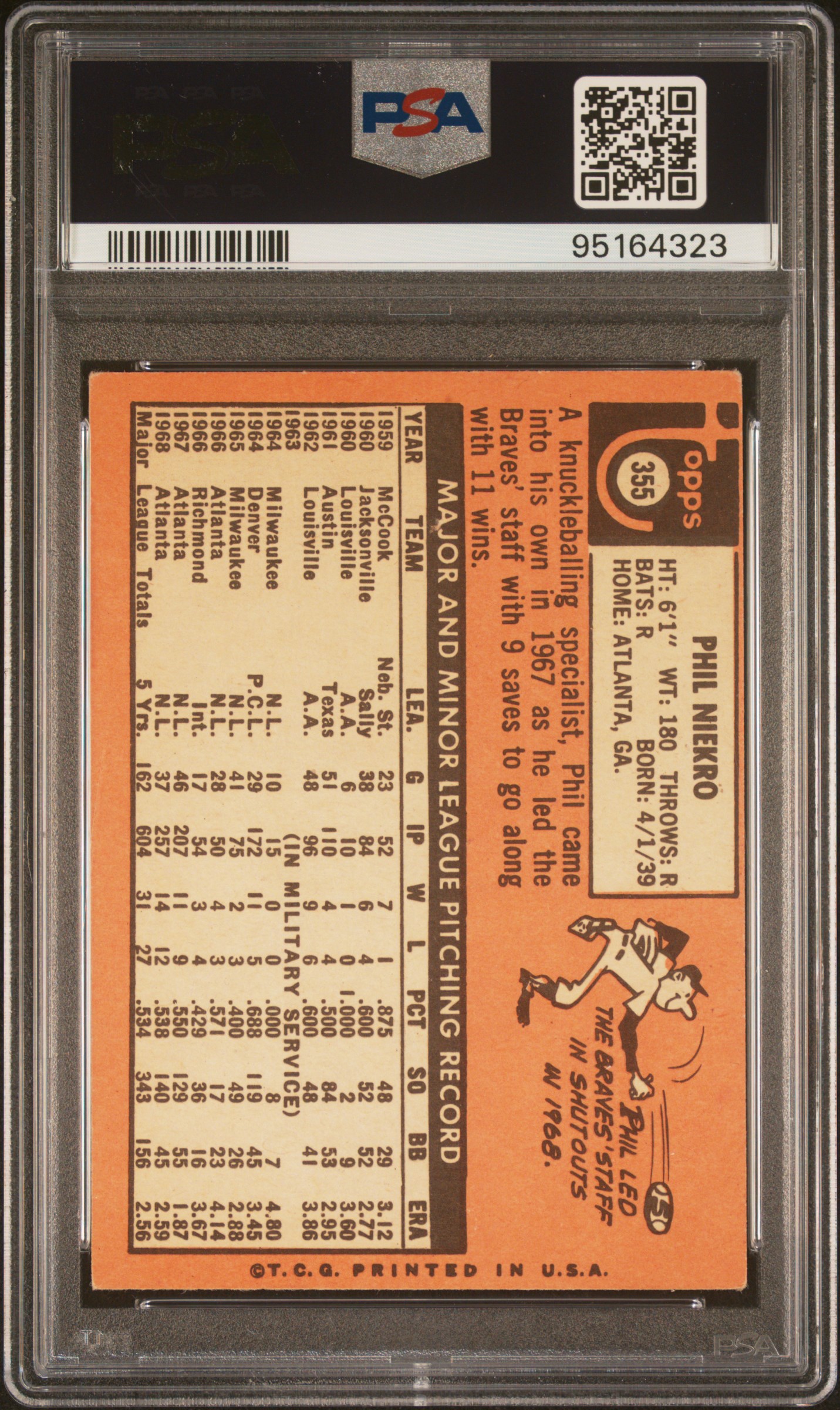 1969 Topps Phil Niekro #355 back