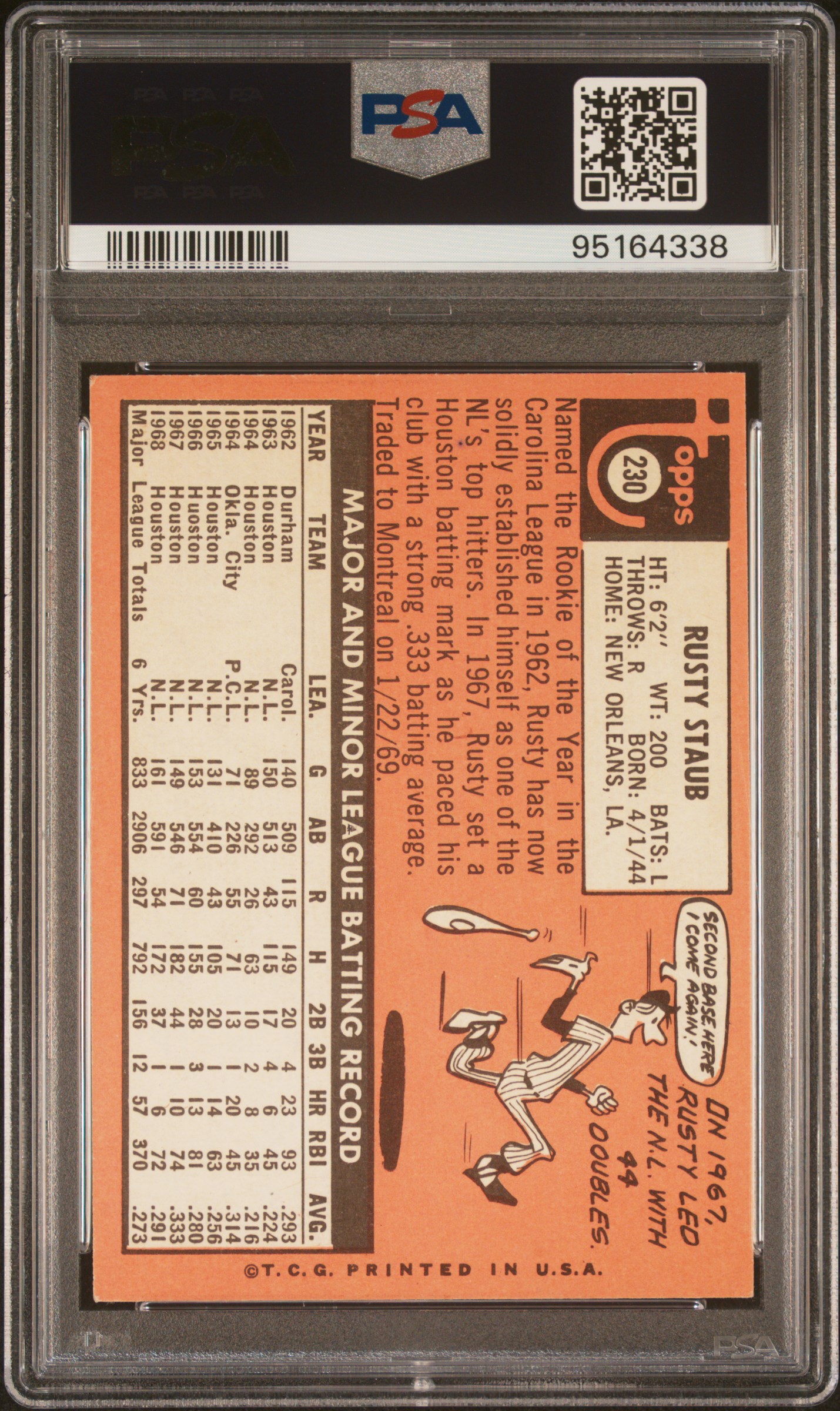 1969 Topps Rusty Staub #230 back