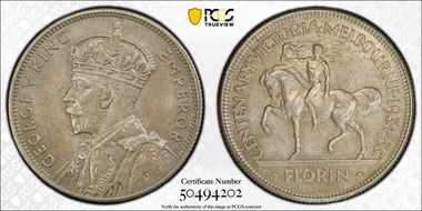1934-35 Florin Centennial KM-33  Ag MS64