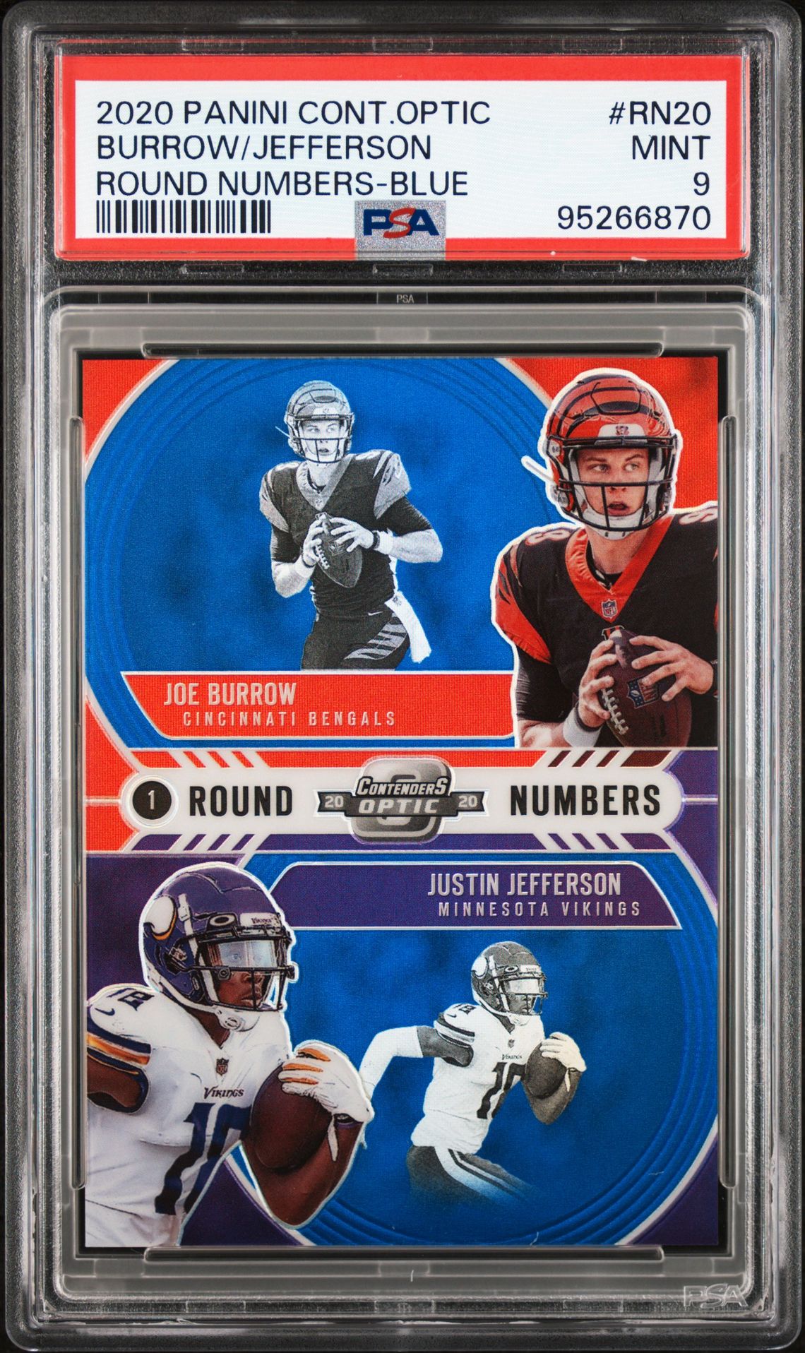 2020 Panini PANINI CONTENDERS OPTIC ROUND NUMBERS BLUE #RN20 Burrow/Jefferson front