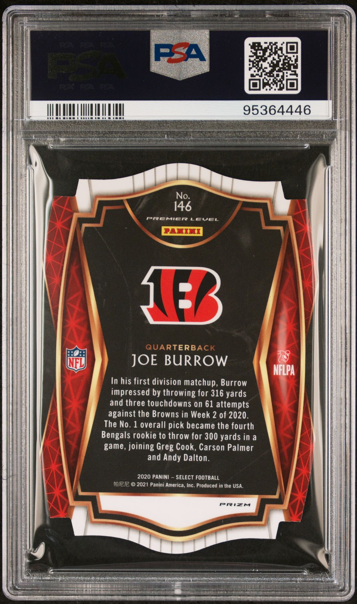2020 Panini Select Joe Burrow #146 (Die-Cut Red Prizm) Gem Mt 10 back