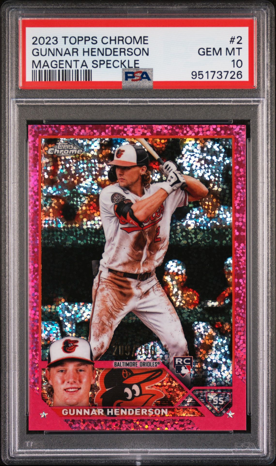 2023 Topps TOPPS CHROME MAGENTA SPECKLE #2 Gunnar Henderson front