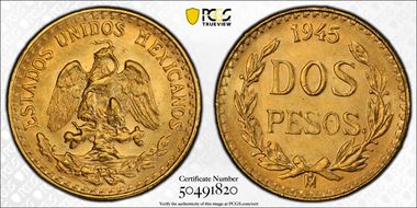 1945-Mo 2 Peso KM-461  Au MS66