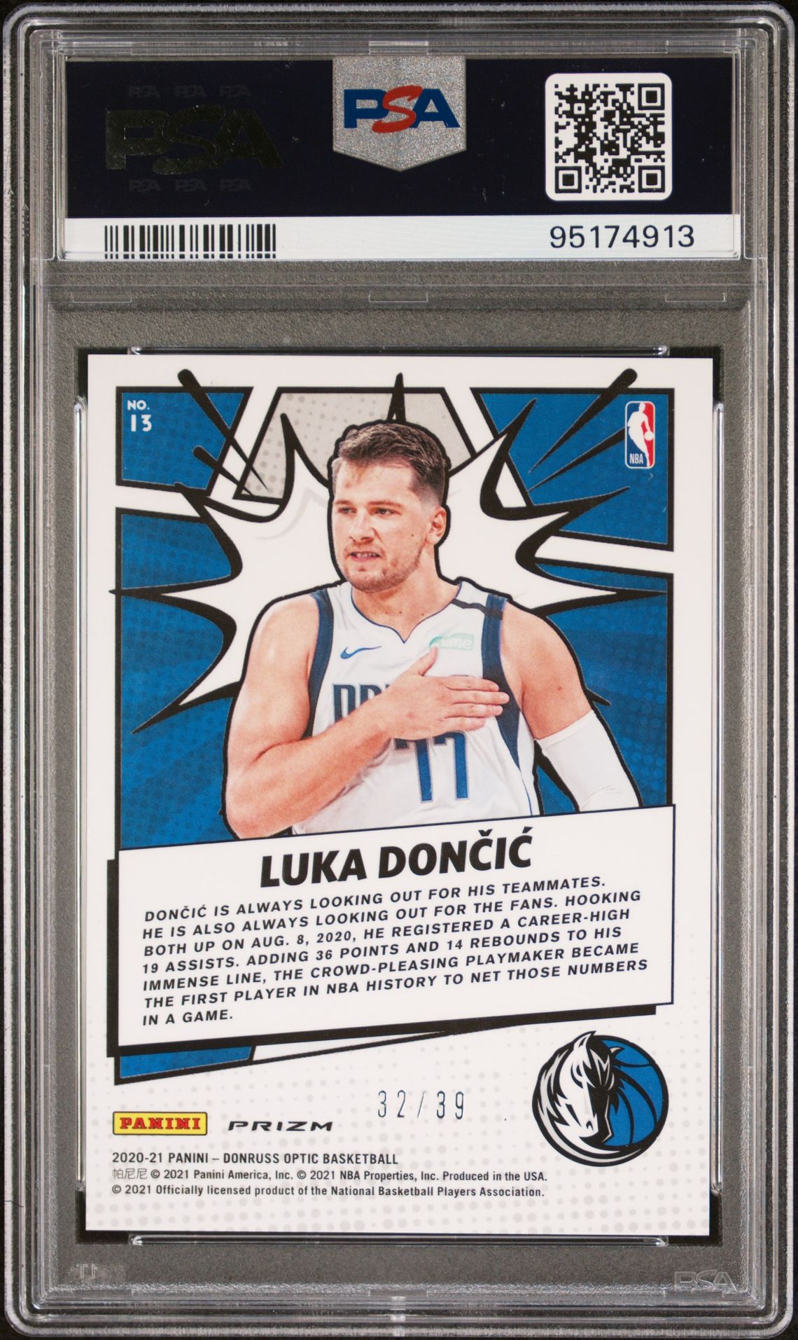 2020 Panini Donruss Optic My House! Luka Doncic #13 (My House!-Orange) Gem Mt 10 back