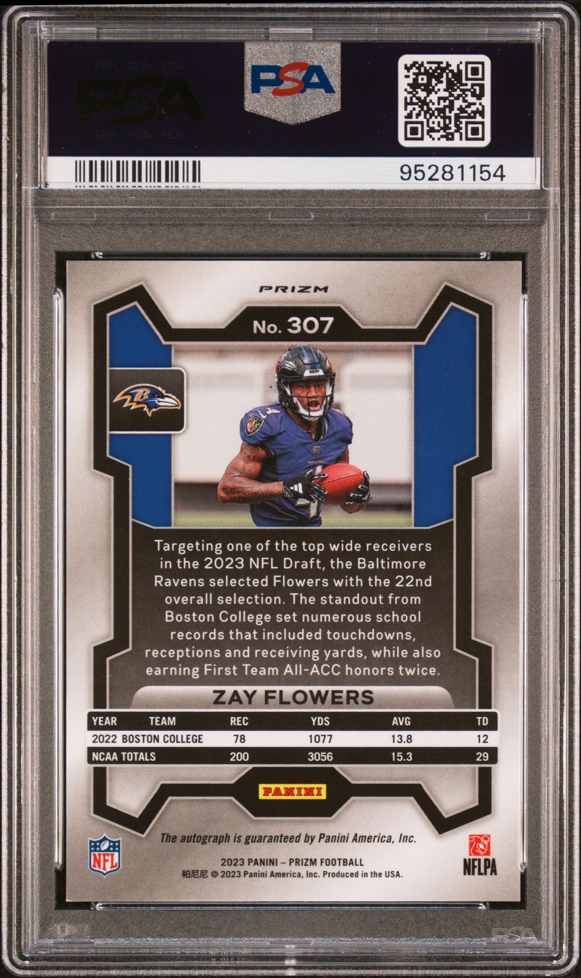 2023 Panini Prizm Zay Flowers #307 (Autograph) Mint 9 back