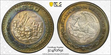 1995-Mo 50 Peso Niños Heroes KM-571  Ag / AlBr MS64