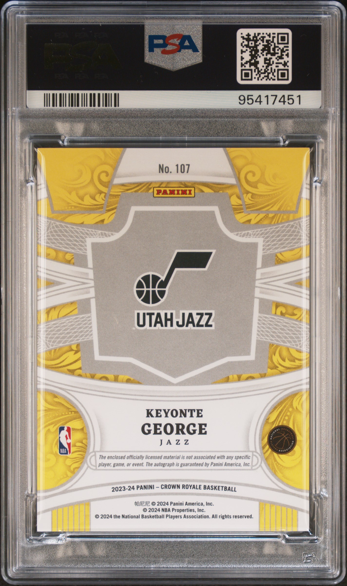 2023 Panini Crown Royale Keyonte George #107 (Auto Memorabilia) back