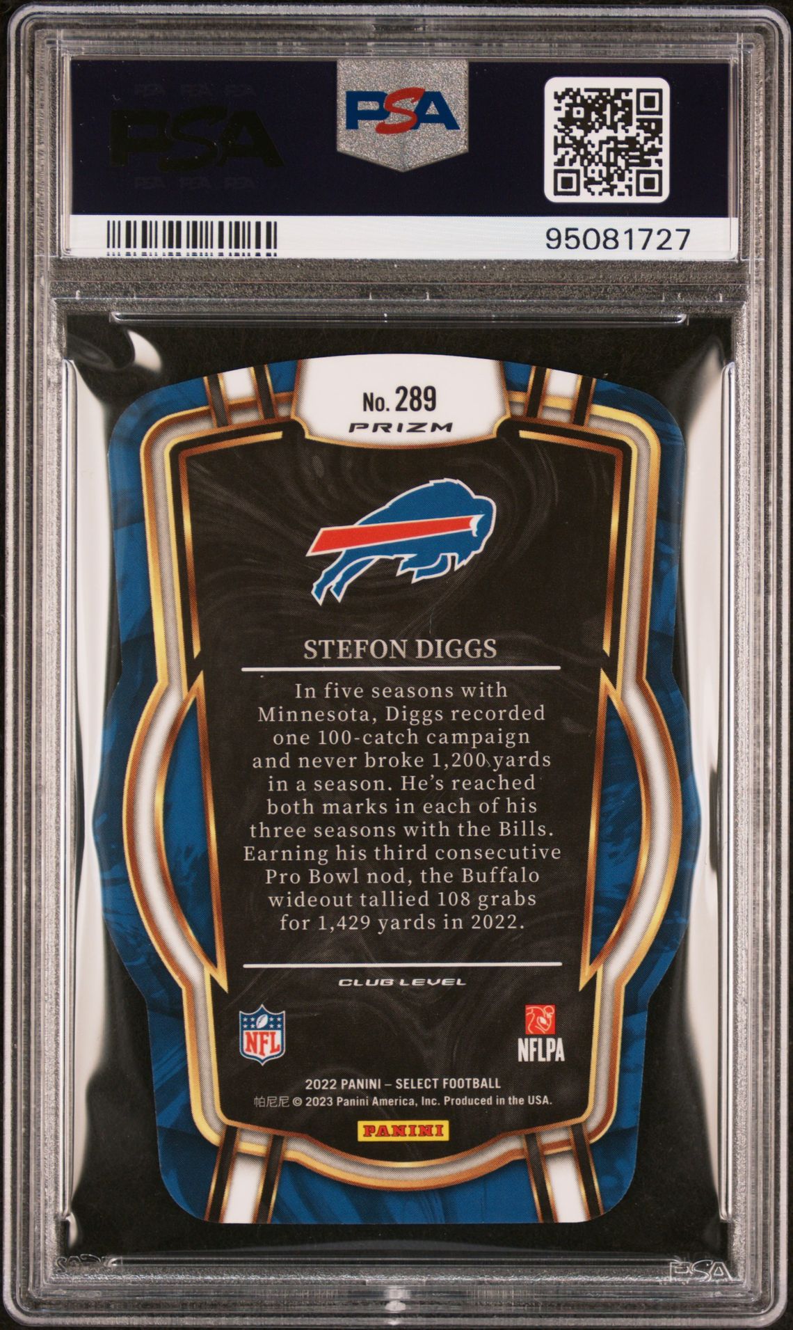 2022 Panini Select Stefon Diggs #289 (Die-Cut Zebra Prizm) Gem Mt 10 back